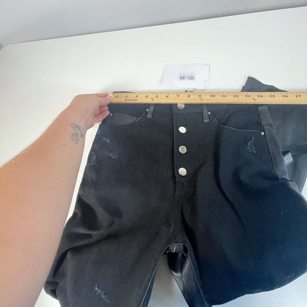 Amiri Leather Denim Crop Flare Jeans Button Fly Black 27 Distressed Hi-Rise NWT - Picture 10 of 12
